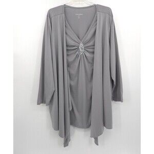 Women Within sequin faux open cardigan tunic top Size 4X gray formal wedding